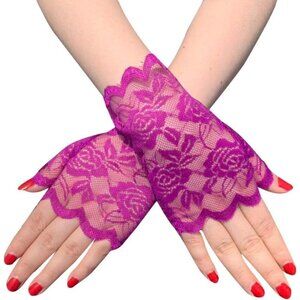 Women's Fancy Wrist Purple Short Lace Half Fingerless Gloves Wedding Party Tea